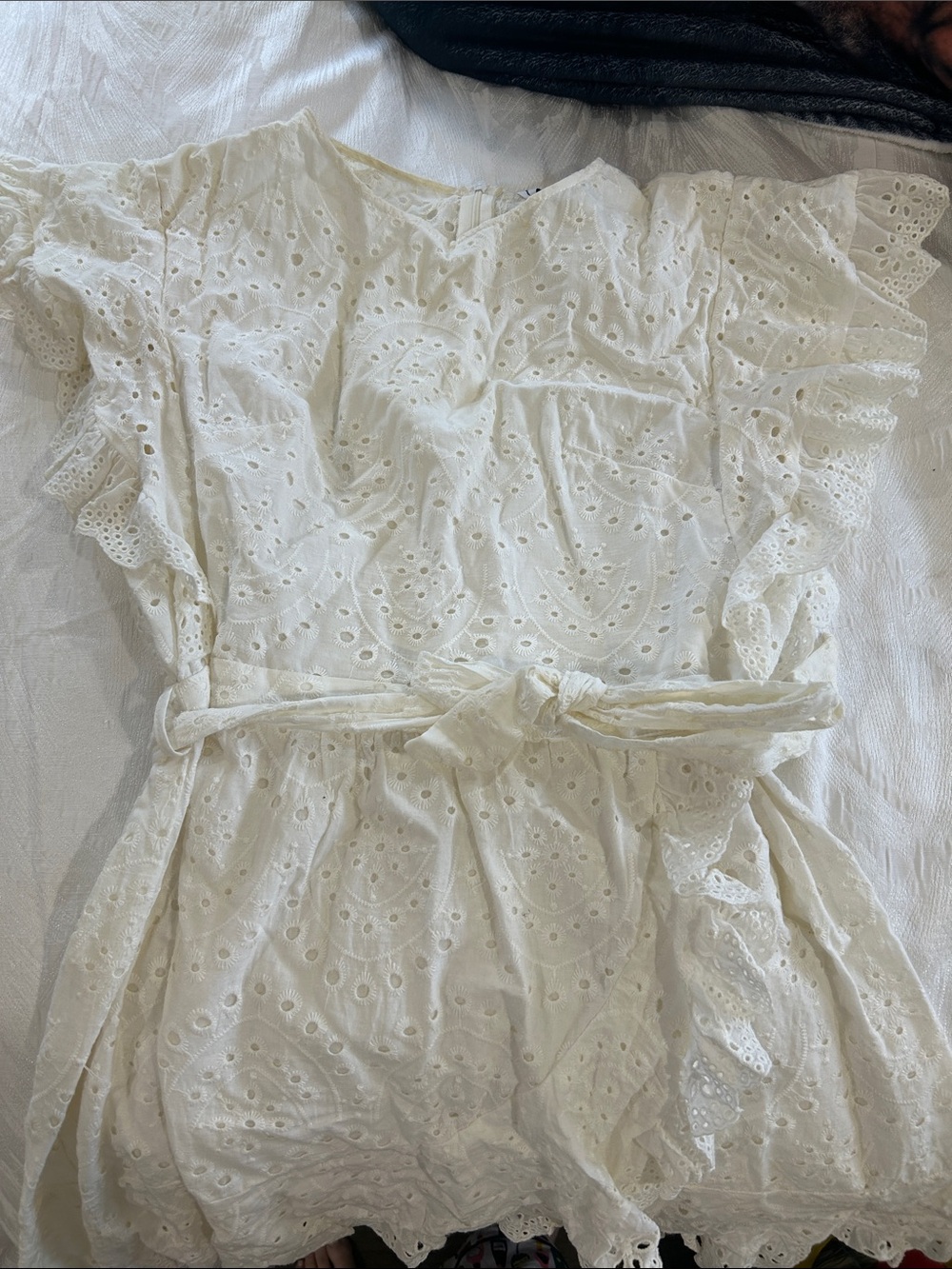 Princess Polly White Eyelet Mini Dress with Waist Tie
